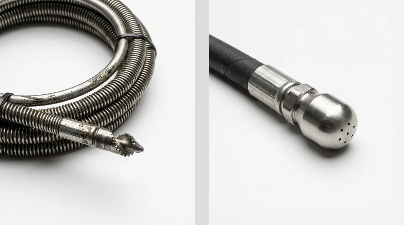 Drain snake cable and hydro jetting nozzle used for drain cleaning in Forrest, IL