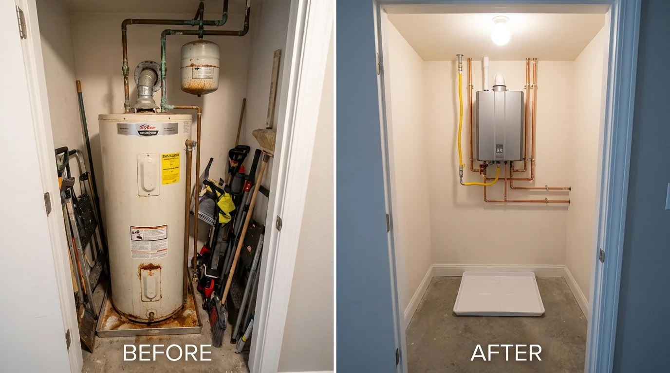 Tank water heater versus wall-mounted tankless unit comparison for Forrest, IL homeowners
